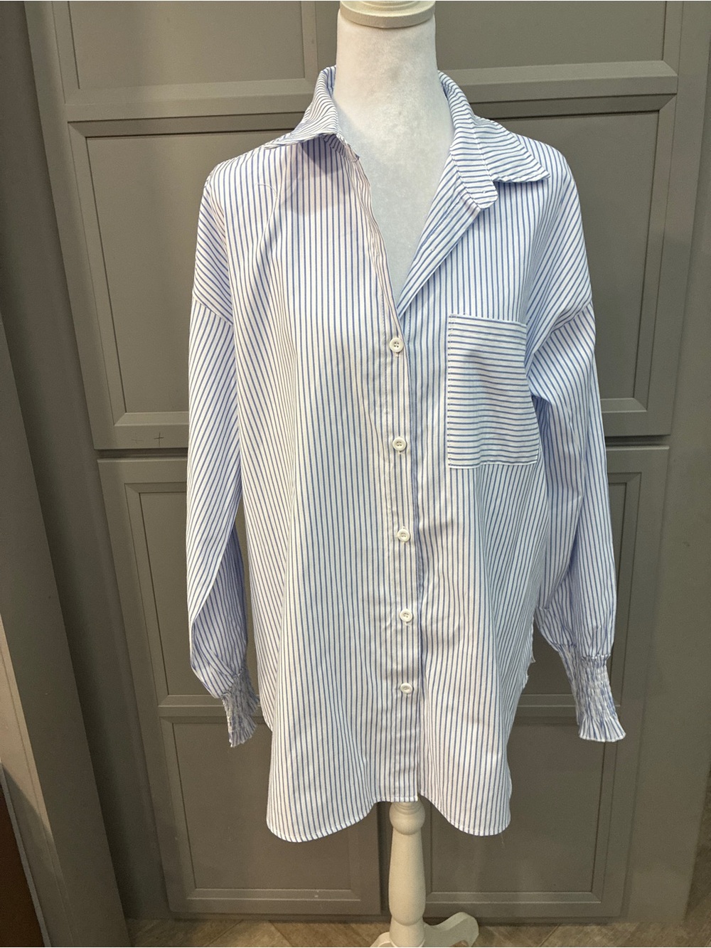 Women's Blue & White Striped Button-Down Shirt